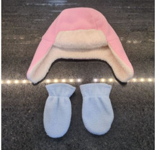 Baby Newborn Infant Flap Winter Hat and Mittens Fleece 0 - 12 M newborn