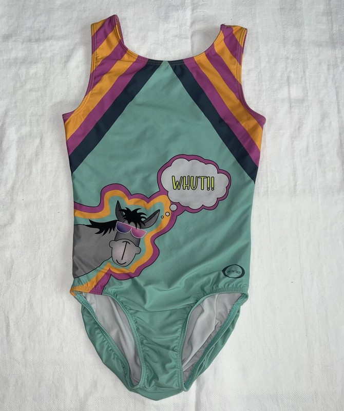 Ozone Gymnastics Leotard Sz Adult Med AM Donkey Whut Flipfest Mint Pink Orange