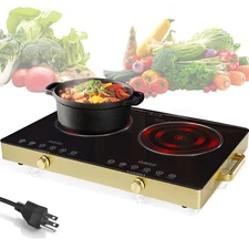 2400W Electric Ceramic Cooktop Infrared Countertop Dual Cooker Burner Stove Hot