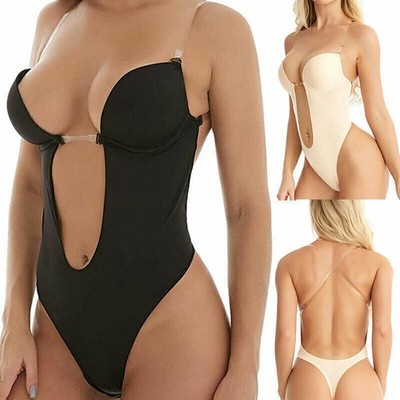 Women U Plunge Deep V Slim Jumpsuit Body Shaper Wedding Bra Underwear Bodysuit