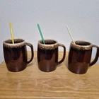 Vintage Hull 5"Tall Coffee Mug/ Stein  Brown Drip Pottery Lot of 3