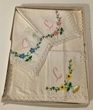 Vintage L Initial Floral Hankies Handkerchiefs Lot Of 3 In Box Cotton Bridal