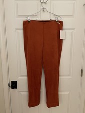 Halston New Womens L Faux Suede Straight Leg Burnt Orange Designer Pants 34 W