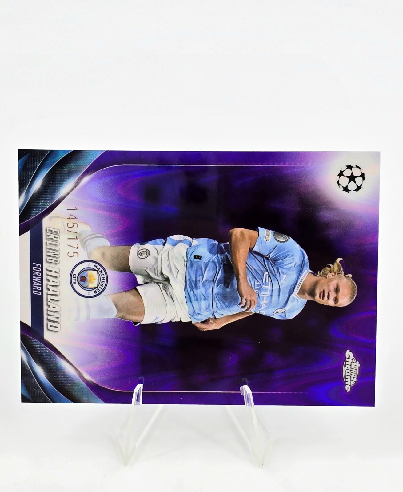 Erling Haaland 2023-24 Topps Chrome UCC Purple Ray Wave Refractor /175 Man City view 3