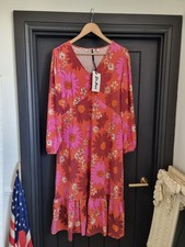 Du Jour Retro Flower Floral Print Soft Stretch Jersey Midi Dress Size UK 14 BNWT