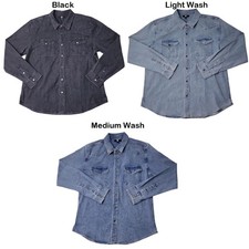 Frye Mens Western Vintage Denim Button-Down S...