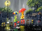 Pete Rumney Painting Making Memories In The Rain Colourful Fun Hand painted Art
