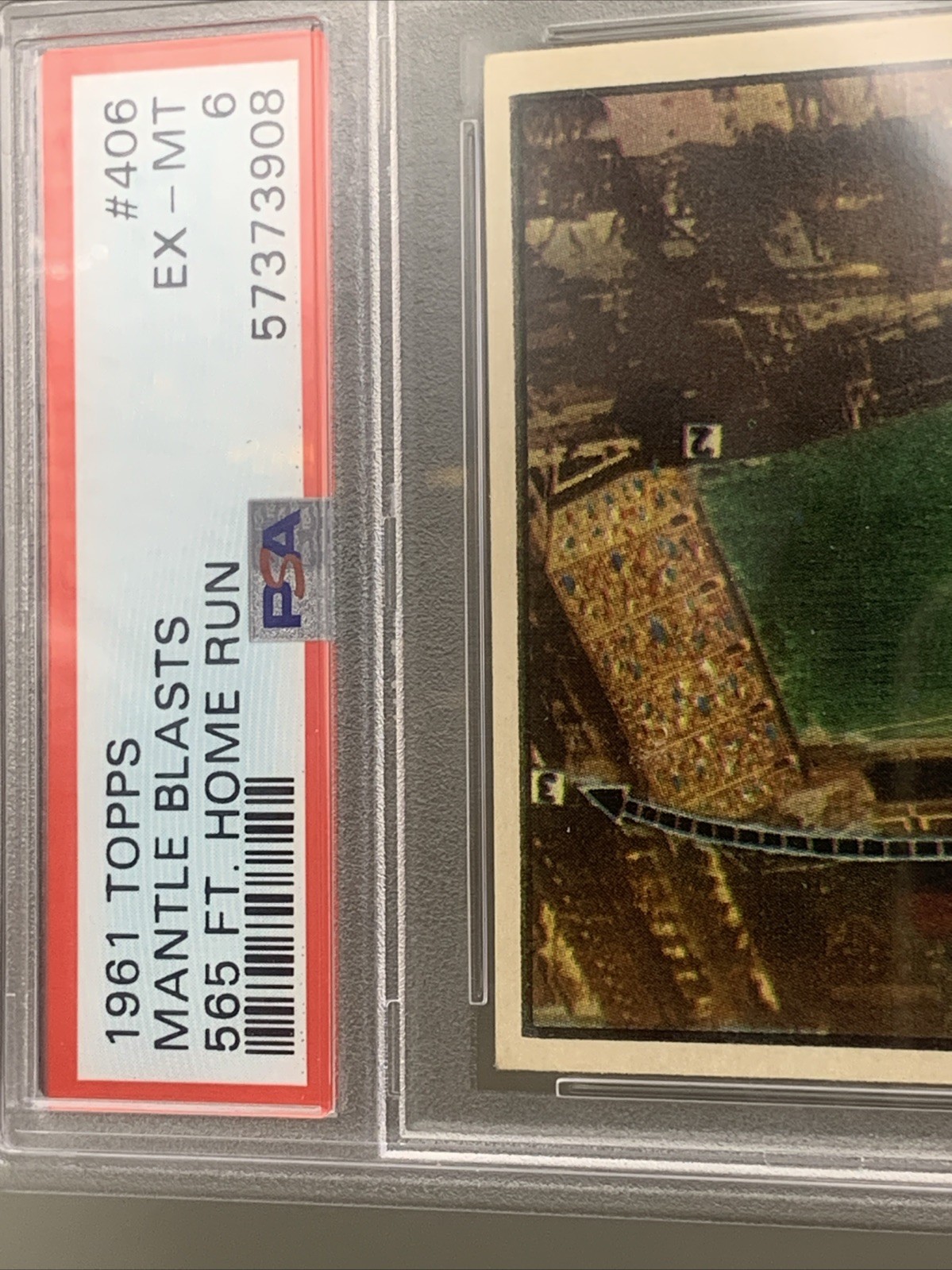 1961 Topps Baseball Thrills Mickey Mantle #406 PSA Graded 6 EX-MT Good Centering view 7