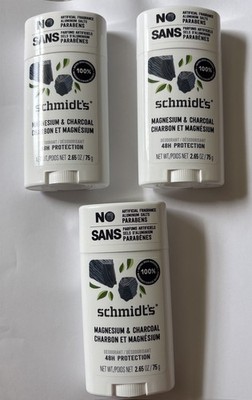 Schmidt's Deodorant Charcoal & Magnesium 2.65 oz Aluminum Free Deodorant, 3/Pack
