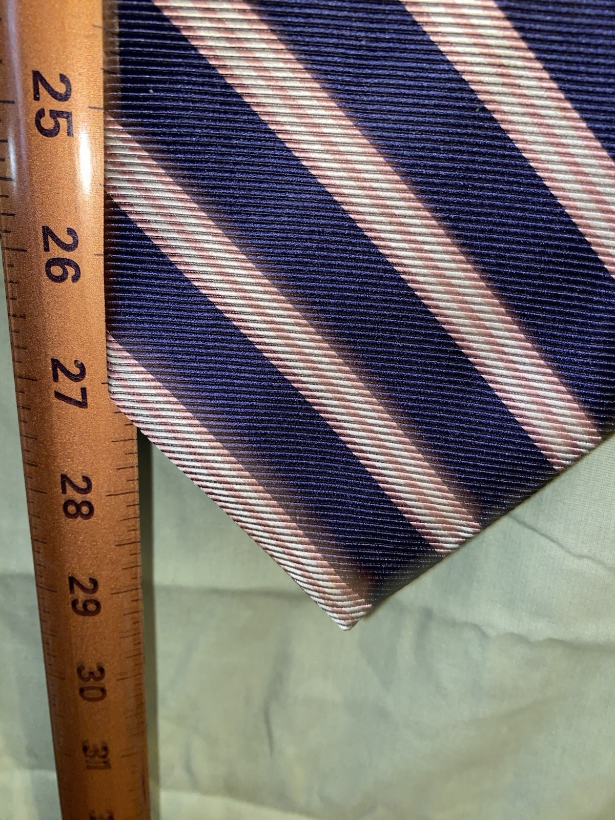 Brooks Basics Pure Silk Plaid Neck Tie Men's Navy W/ White Pink Stripe Formal #4 thumbnail 4