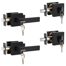 Flat Black Square Entry Levers Locksets and Double Cylinder Light Black 2 Pack