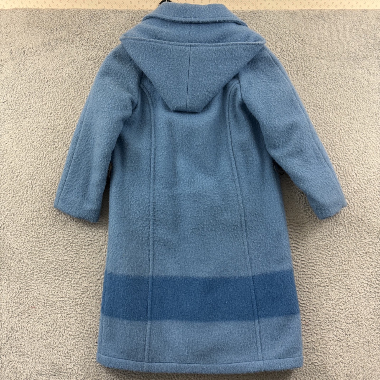 Vintage Hudson's Bay Coat Womens 10 Blue Point Blanket Wool 70s Hooded Zip Lined