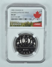 1985 Canada 1 Dollar Voyageur Unc Set Issue MS69 NGC Canada Label *7240