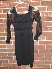 Black Haute Mode dress with sheer sleeves and lace details size Large