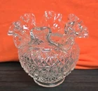 Elegant Fenton Clear Glass Crimped Rim Vase, Raised Diamond