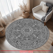 1pc Round Non-Slip Resistant Mat - Machine Washable Black  White Geometric Patt