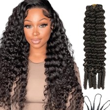 Deep Wave Feather Crochet Extensions 100 Human Hair Pre-Looped Crochet Hair ...