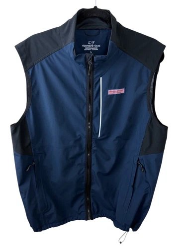 Vineyard Vines Men's Vest Lightweight Full Zip Navy Blue Size L Golf Nautical
