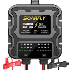2 Bank Marine Battery Charger, 10A 5A/Bank 12V Waterproof On BOAD Boat Battery