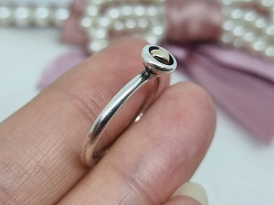 Genuine Pandora Silver 14k Gold Bevelled Heart Ring Size 54