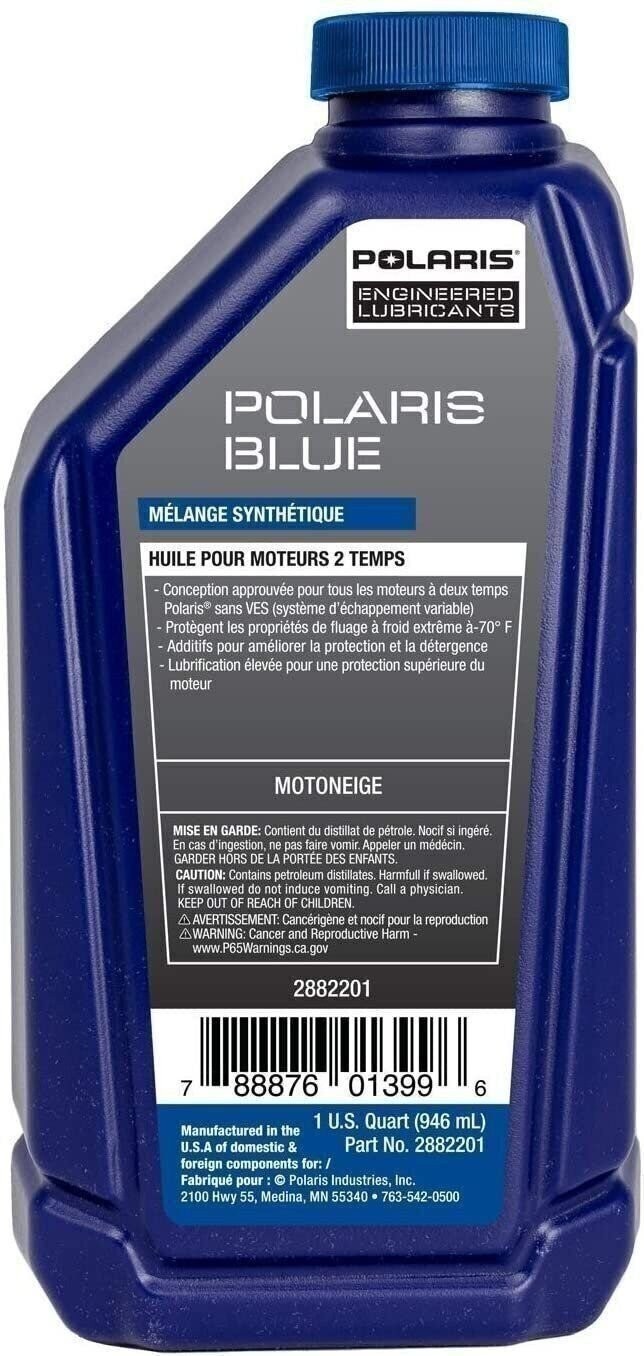 Polaris Blue Synthetic Blend 2-Cycle Oil 2-Stroke Snowmobiles, 2882201, 1 Quart
