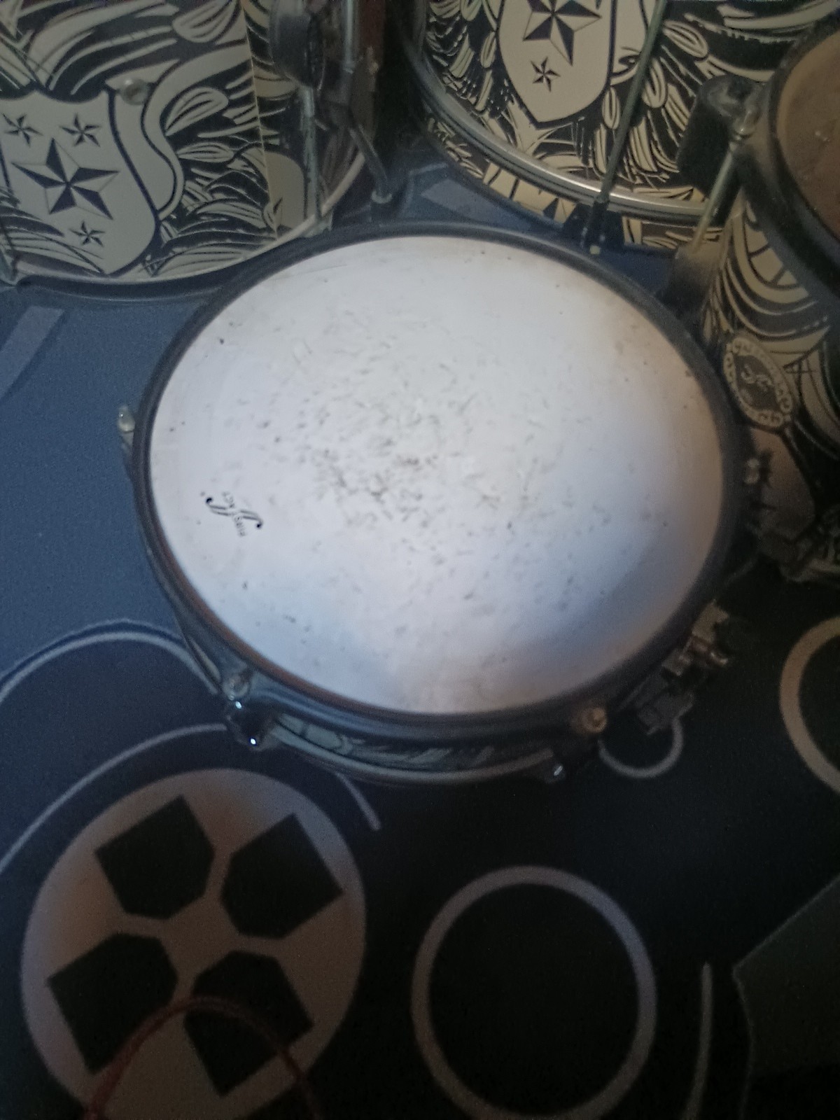 5 PC Drum Set Comes with Seat In Good Condition Black and White As Shown