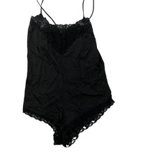 Vintage Teddy Black Nylon Lace Medium Romper