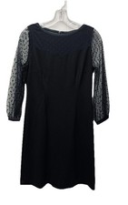 Talbots 4P Black Knit Sheath Dress Lace Sleeves Wedding Cocktail Whimsy Goth Y2K