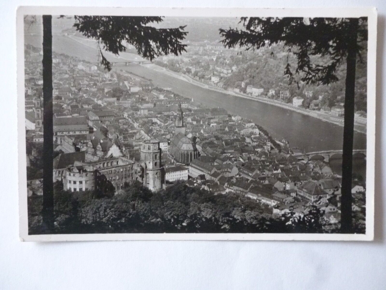 Postcard Heidelberg view from the bark house to castle