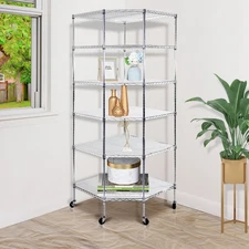 6 Tier Heavy Duty Wire Steel Corner Shelf Garage Corner Storage Shelving Rack