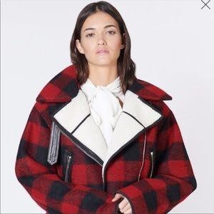 VERONICA BEARD BENNI JACKET FAUX SHEARLING BUFFALO RED PLAID MAC MOTO COAT-S