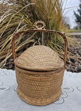 VTG Chinese Wedding Storage Basket Woven Wicker. Sewing Basket. Display. Nice!