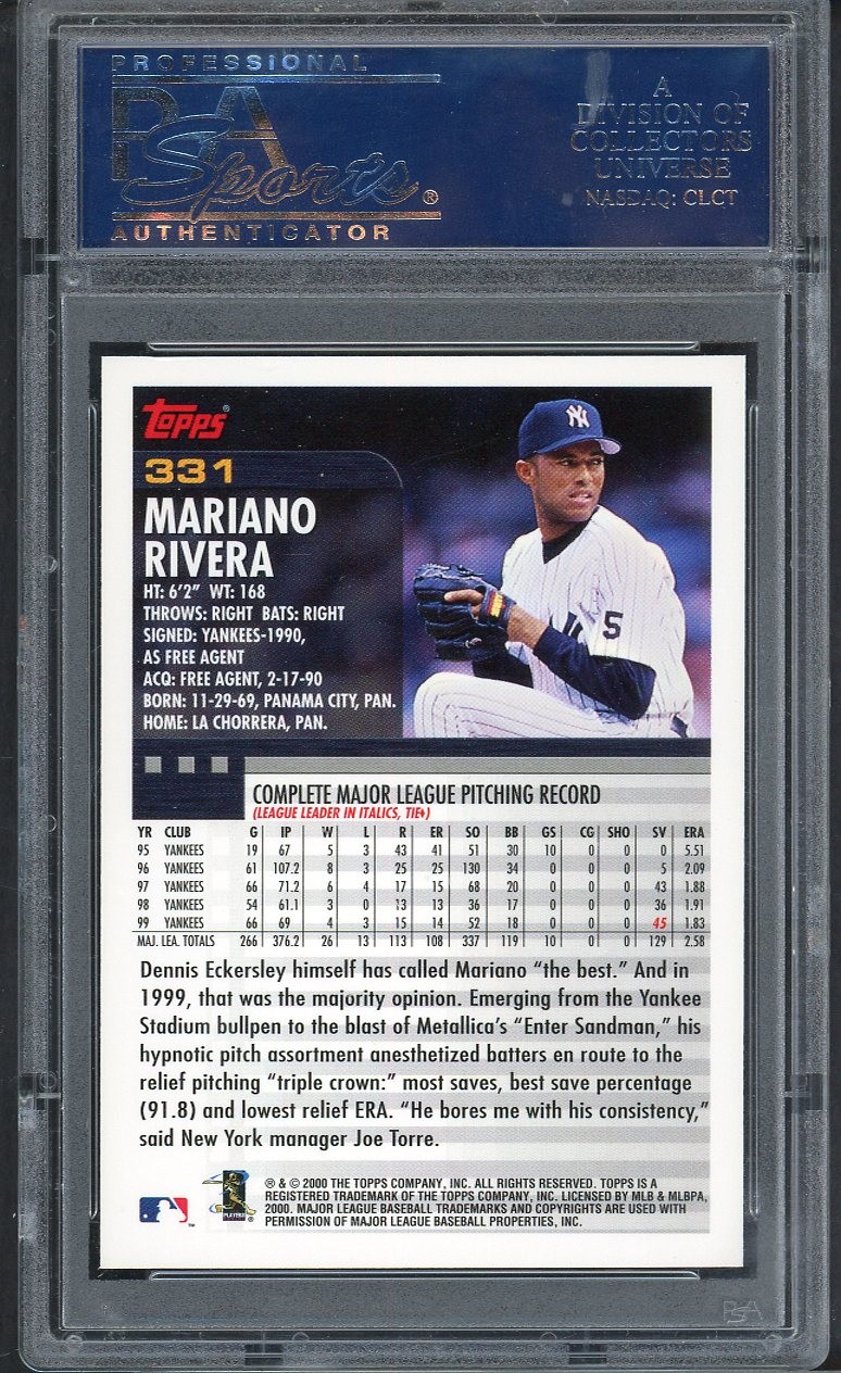 2000 TOPPS #331 MARIANO RIVERA YANKEES PSA 10 GEM MINT 563538 (KYCARDS) view 2