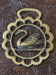 Vintage English Horse Brass Medallion Swan Harness Decoration