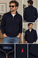 Polo Ralph Lauren Men's Knit 1/4 Zip Mock Neck Pullover Sweater XL Navy