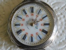 montre gousset  argent et or 18 k cadran a cartouche +-1880 révisé fonctionne