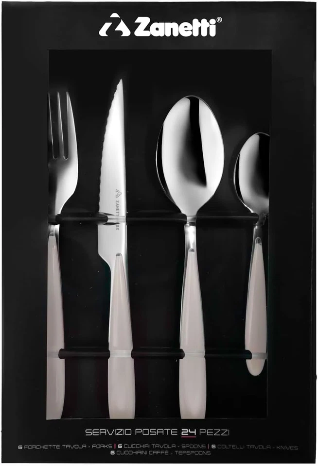 , Set Posate Acciaio Inox 24 Pezzi Modello Elegance, Colore Bianco, Manico ABS,  - Immagine 2 di 4