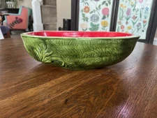 Vintage Handmade Ceramic Large Oval Watermelon Fruit Summer Serving Bowl 13.5” L