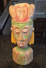 Vintage Tribal Bali Wood Mask Carving Folk Art Large 16" Wall or Free Standing