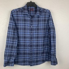 UNTUCKit Walton Shirt Mens XL Blue Plaid Wrinkle Free Cotton Button Front Casual