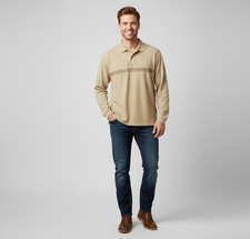 IZOD Mens Pullover Collared Sweater Size L Beige 1/4 Button Long Sleeve