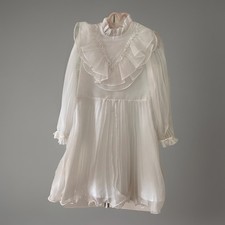 VTG Merry Girl Party Dress Girl's White Lace Dress Sz 7 Sheer Ruffle Pleated