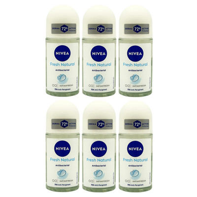 NIVEA Fresh Natural 72H Anti-Transpirant Roll On 50ml - 6er Pack