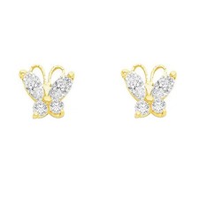 Genuine 14k Yellow Gold Cubic Zirconia 6mm Butterfly Screwback Earring Studs