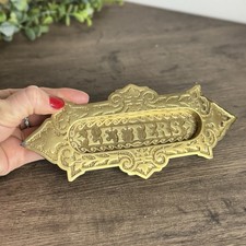 Antique Brass Victorian Letterbox Mail Slot Door Plate Ornate Spring Loaded 