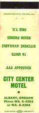 City Center Motel, Albany, Oregon, 16 Units, Kitchens Vintage Matchbook Cover