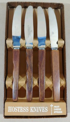 Vintage Regent Sheffield Wood Handle Hostess knives fruit & cheese  NIB mADL