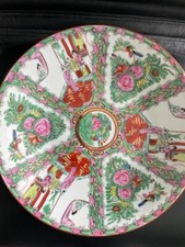 XL Schale China Kanton Famille Rose Figuren V&ouml;gel Blumen handbemalt 35 cm gut!