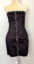 Jessica McClintock Strapless Party Cocktail Mini Black Dress Studded Size 10