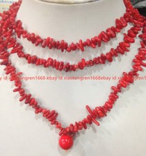 48 inch Natural 4x10mm Red Branch Coral Pendant Necklaces
